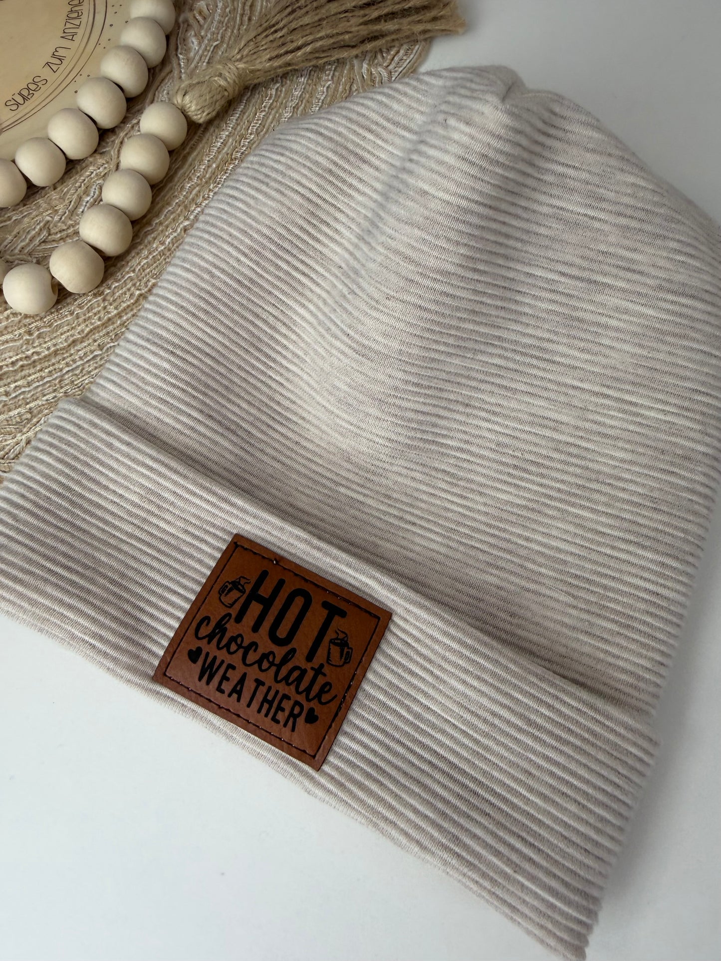 SOFORTKAUF KU 42 - 45 cm Baby Beanie Ribjersey creme "Hot Chocolate Weather"