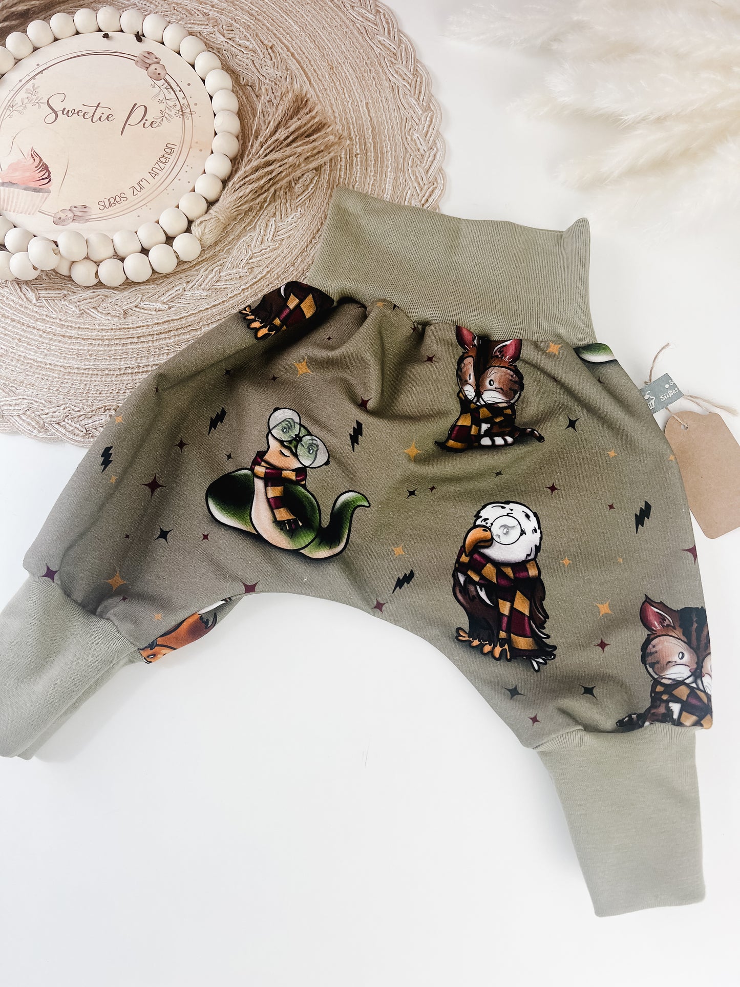 SOFORTKAUF Gr. 56/62 Baby Pumphose mit Eulen Baby Pumphose Babyhose mit Uhu handgemacht Junge Mädchen Newborn Babyoutfit