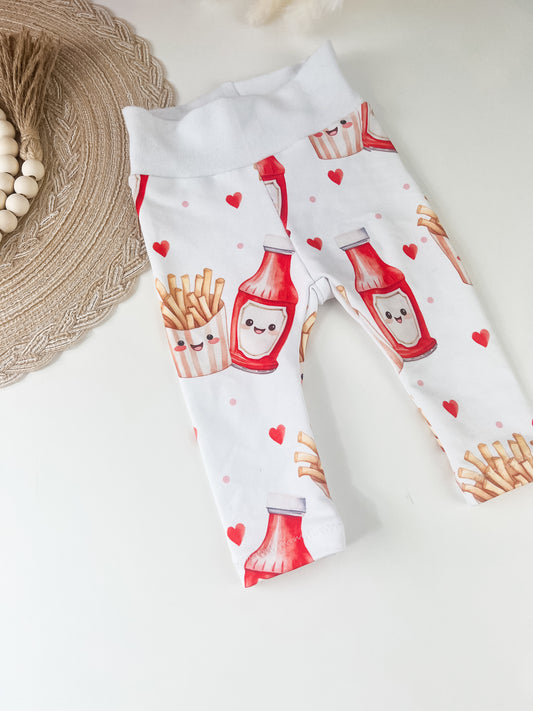 Baby-Leggings aus Bio French Terry mit niedlichem Pommes-und-Ketchup-Motiv – Handgefertigt, Unisex, komfortabel // Gr. 44 - 128