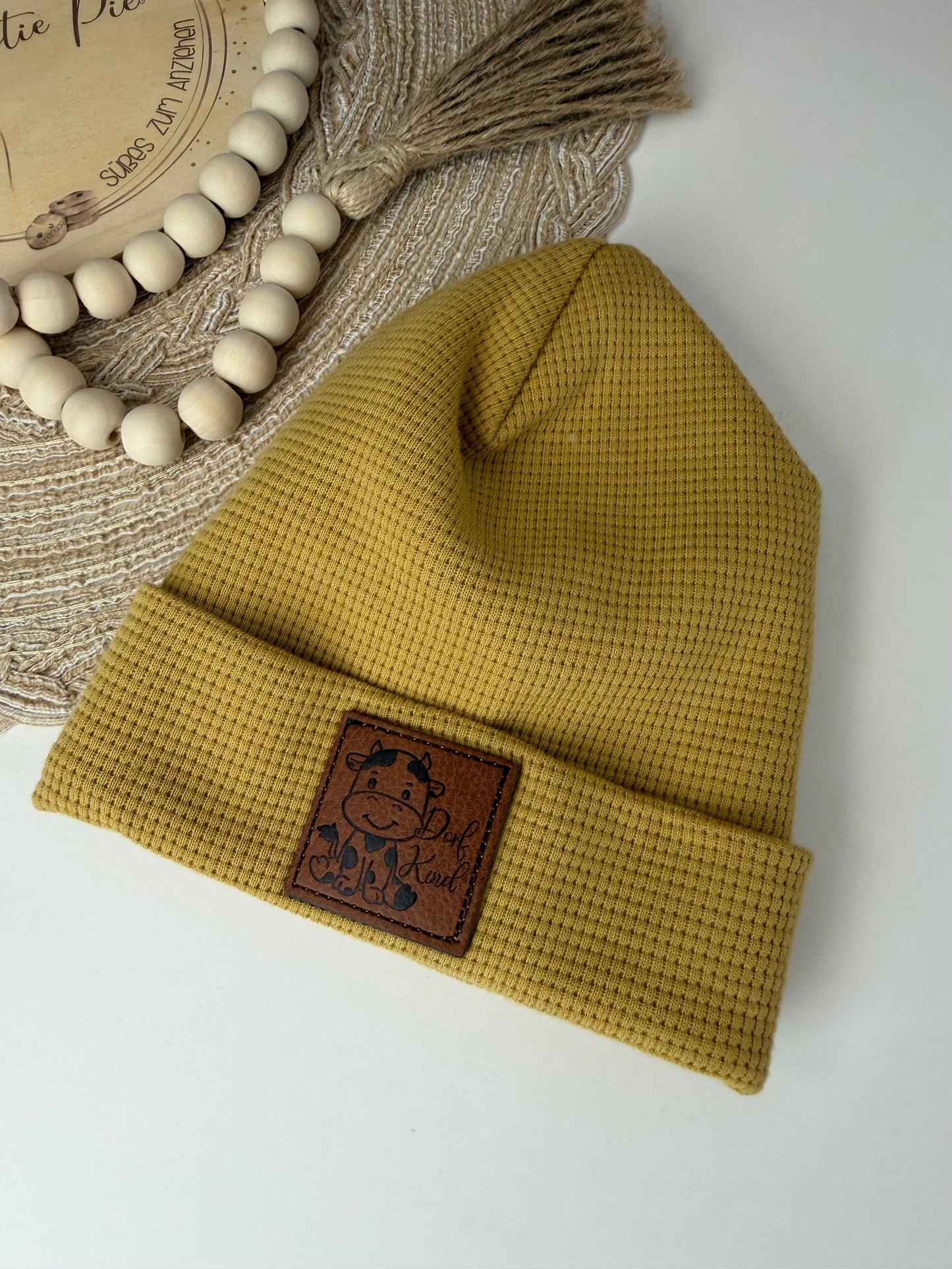 SOFORTKAUF KU 38-41 cm Baby Beanie senf Waffelstrick Dorfkind