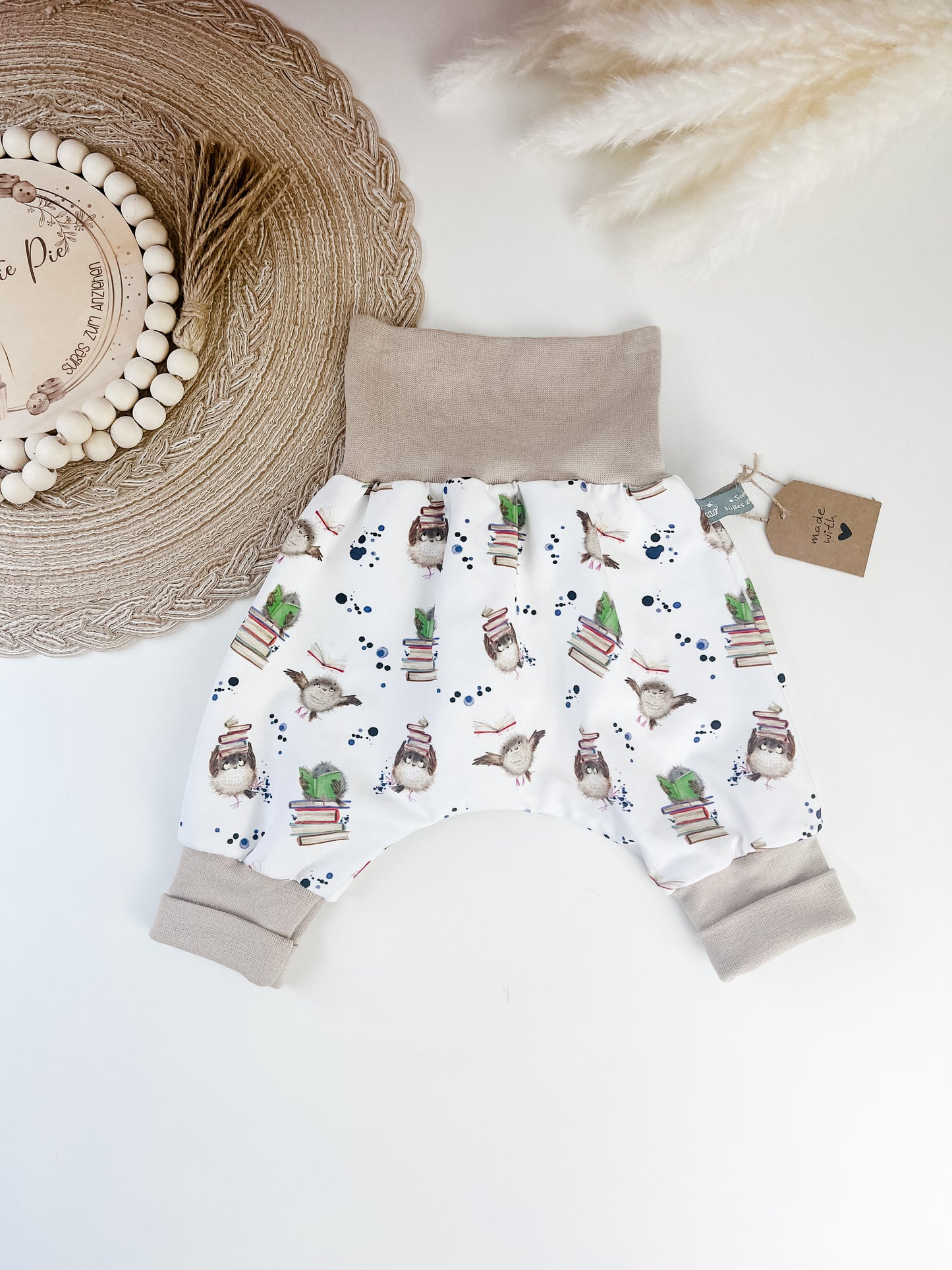 SOFORTKAUF Gr. 56/62 Baby Pumphose mit Eulen Baby Pumphose Babyhose mit Uhu handgemacht Junge Mädchen Newborn Babyoutfit