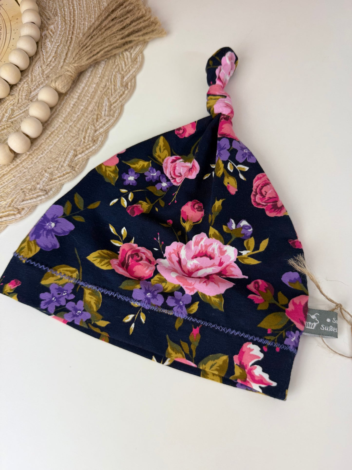 SOFORTKAUF KU 41 - 43 cm Baby Beanie Jersey Blumen