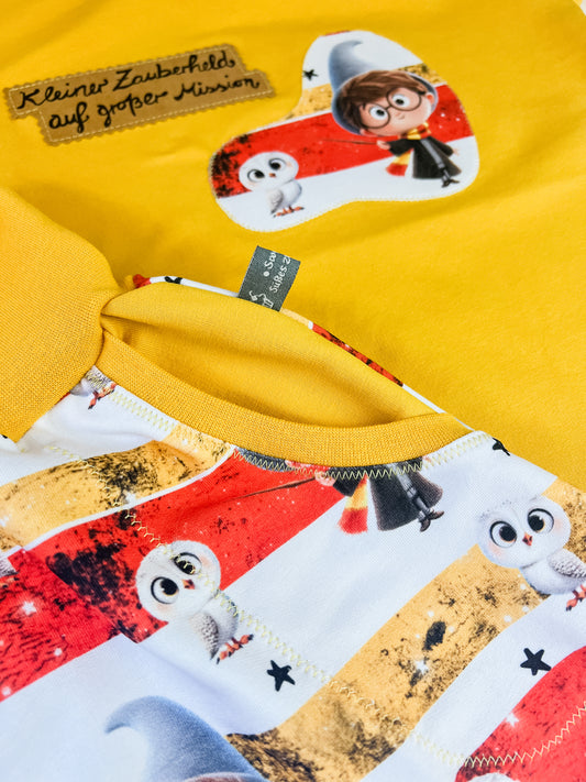 Zauberhaftes Baby Set – T-Shirt mit Applikation & SnapPap Spruch + Shorts mit Zauberer & Eule – Handmade Kleidung für Kindern Gr. 62 - 128