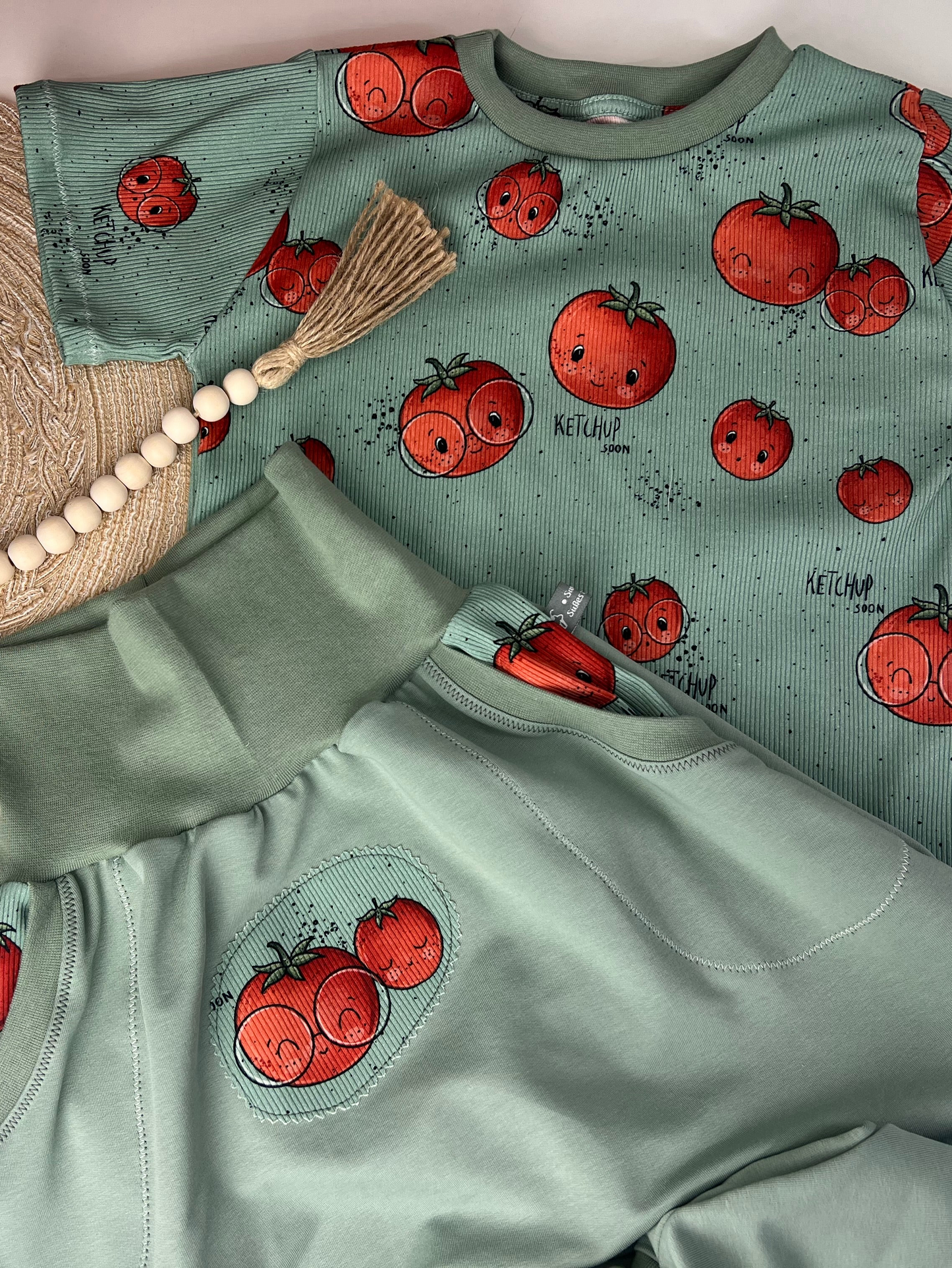 Tomaten Kinder Set aus Ribjersey T-Shirt & Slim Harem mit Taschen | Handmade Kinder Outfit Gr. 62 - 128