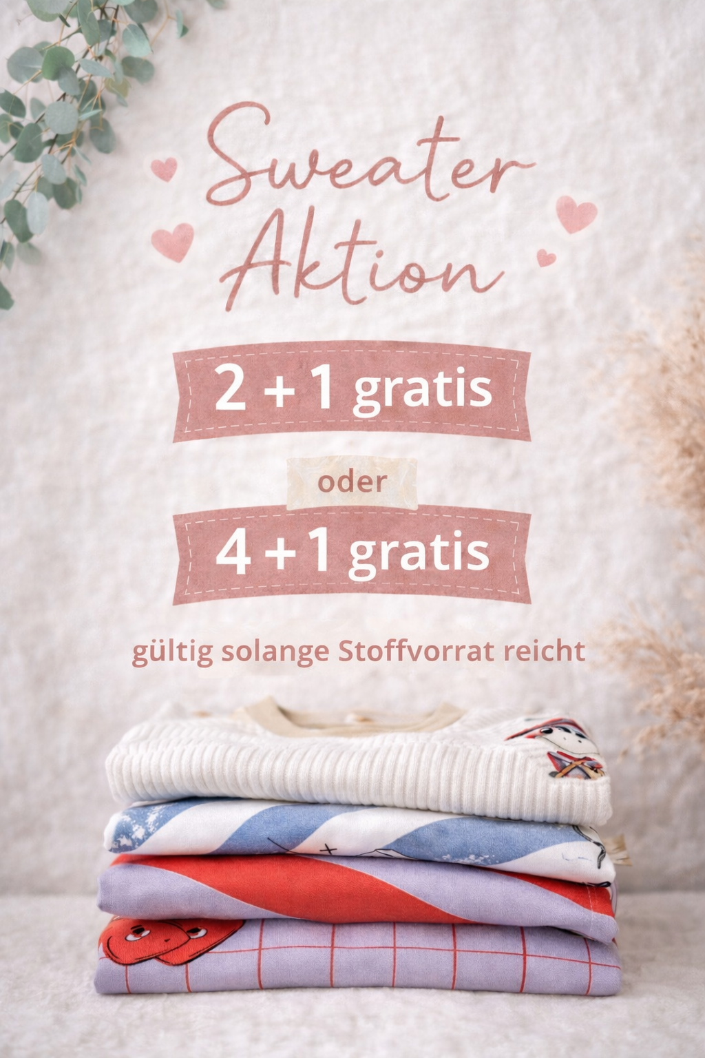 Sweater-Aktion: 2+1 oder 4+1 gratis – handgenäht & einzigartig SPARANGEBOT