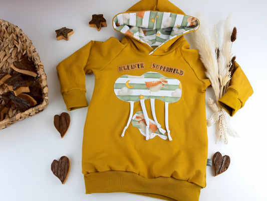 Oversized Baby und Kinder-Set: Hoodie mit Superhelden-Maus und Slim Harem Hose – Bio French Terry, Unisex, personalisierbar Gr. 62 - 128