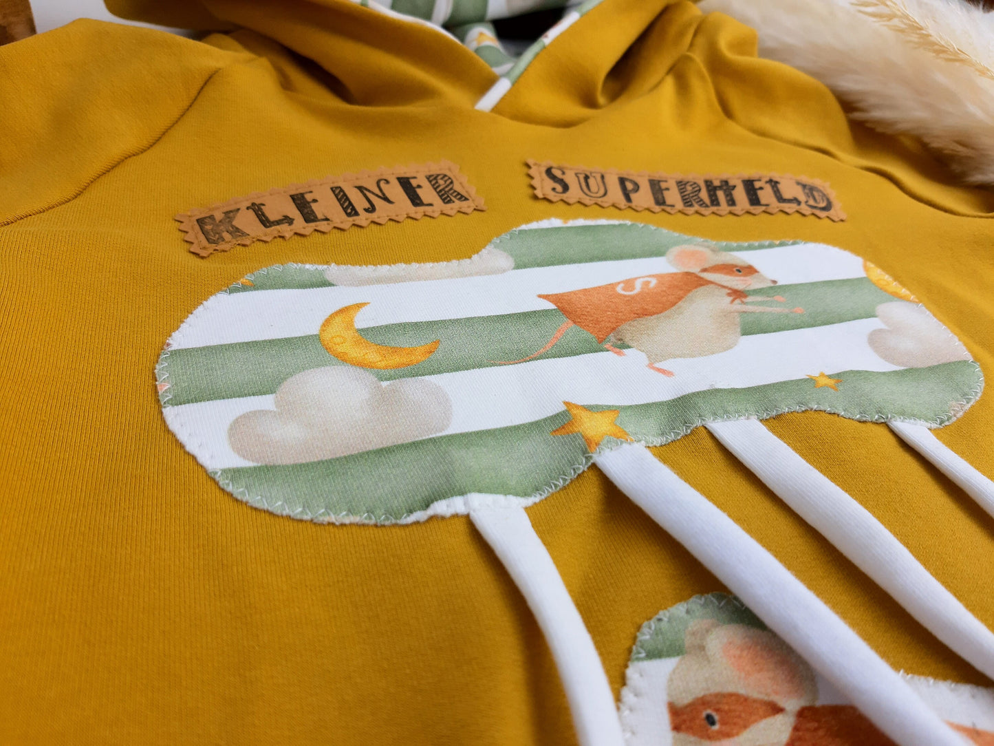 Oversized Baby und Kinder-Set: Hoodie mit Superhelden-Maus und Slim Harem Hose – Bio French Terry, Unisex, personalisierbar Gr. 62 - 128