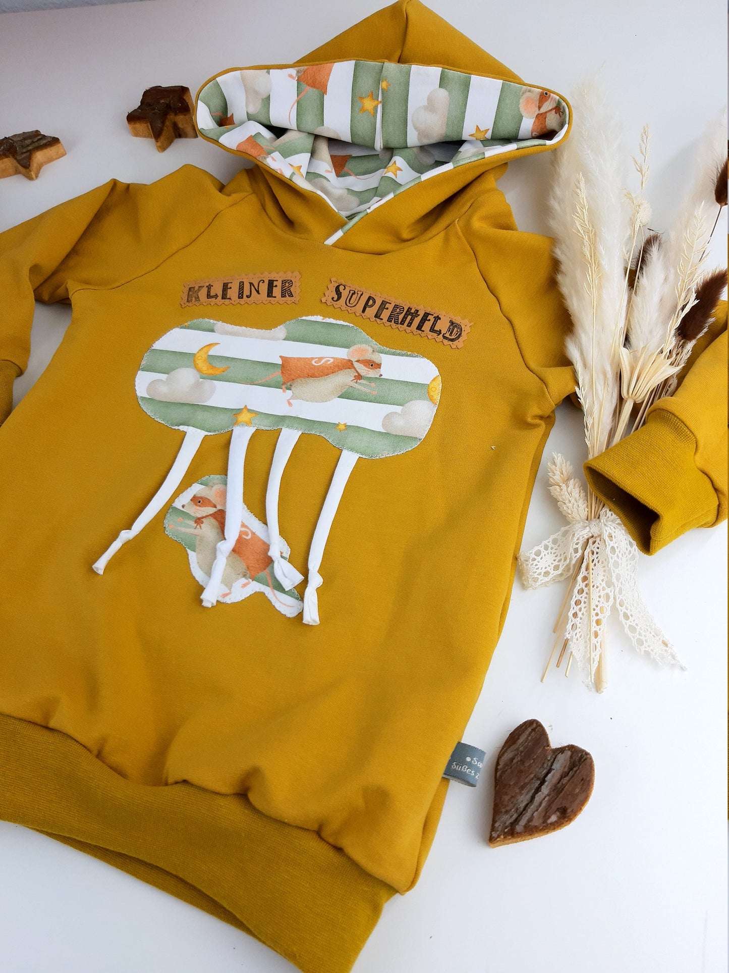 Oversized Baby und Kinder-Set: Hoodie mit Superhelden-Maus und Slim Harem Hose – Bio French Terry, Unisex, personalisierbar Gr. 62 - 128
