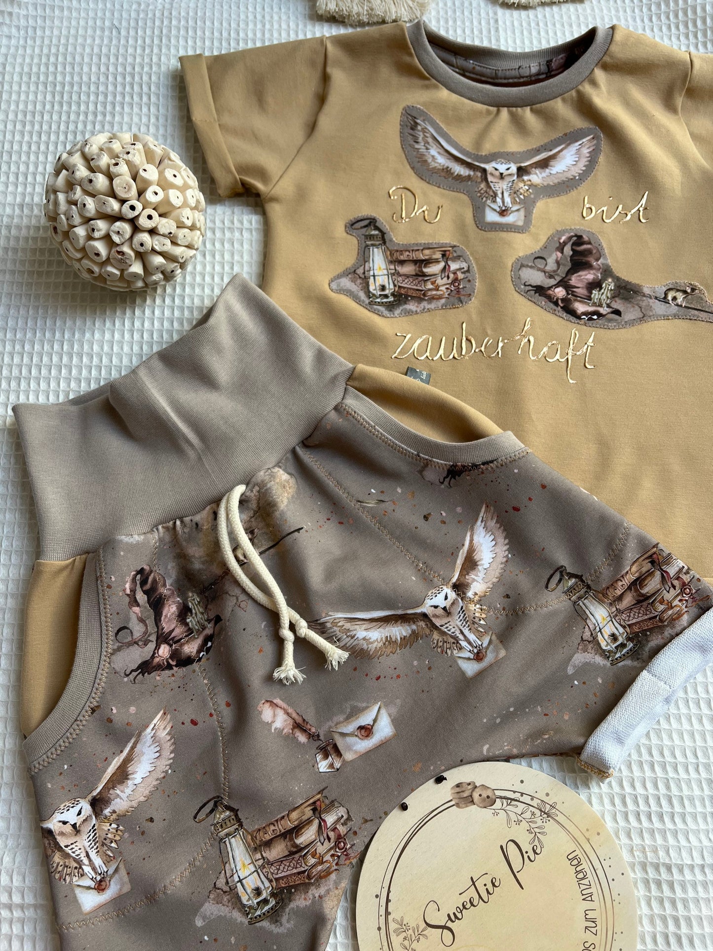 Babyset Shirt und Hose magisch // personalisierte Babykleidung // Eulen // magisches Sommer Outfit // Babyset Zauberei // Gr. 62 - 122