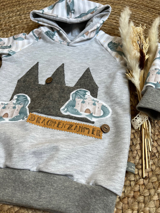 Oversized Baby und Kinder-Set: Hoodie mit Drachen Applikation und Slim Harem Hose – Bio French Terry, personalisierbar Gr. 62 - 128