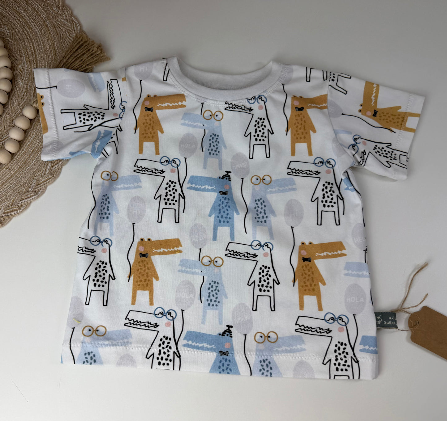 SOFORTKAUF Gr. 74/80 T-Shirt weiß Krokodile Retro