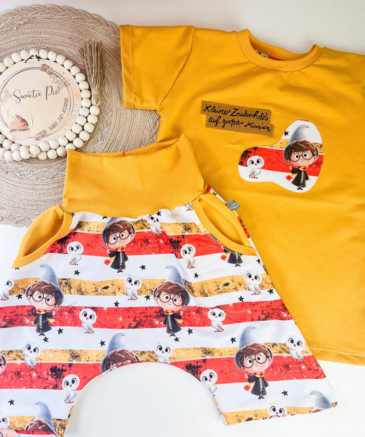Zauberhaftes Baby Set – T-Shirt mit Applikation & SnapPap Spruch + Shorts mit Zauberer & Eule – Handmade Kleidung für Kindern Gr. 62 - 128