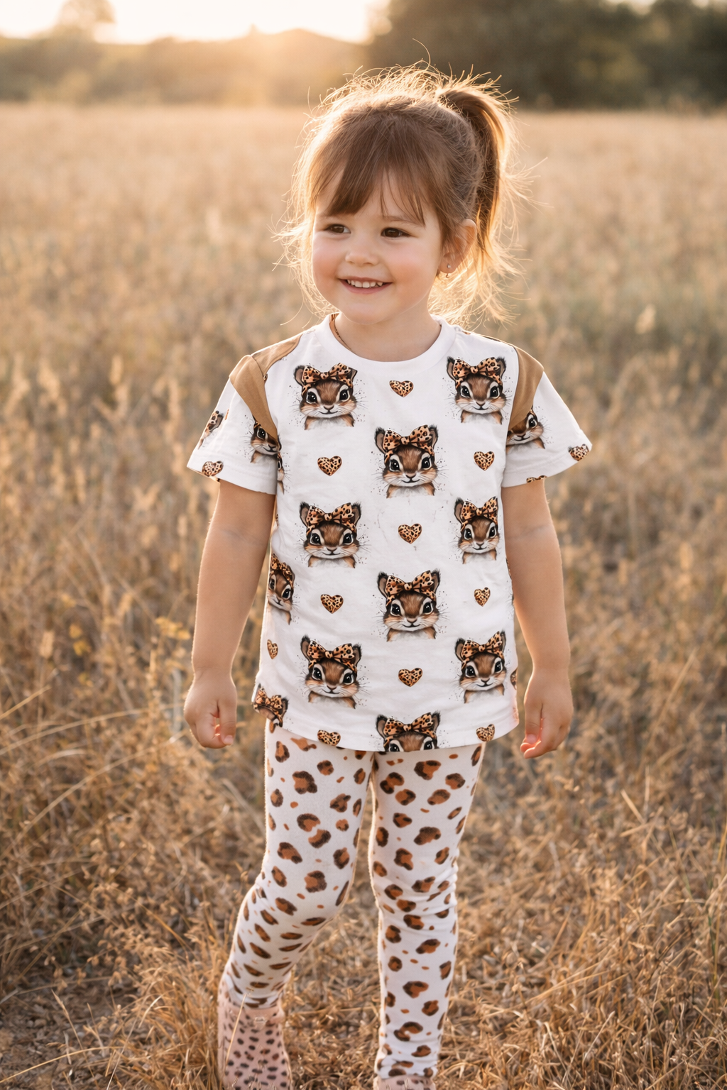 Kurzarmshirt mit Flügelärmeln für Kinder | Weißes Shirt mit Häschen im Leo-Look | Bio Baumwolle | Verspieltes Mädchen Oberteil