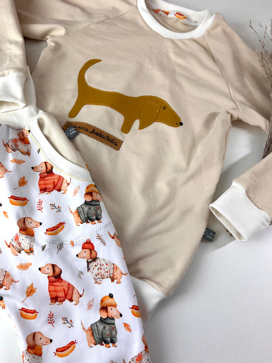 Dackel Kinder Set | Handmade Pullover & Hose | Bequeme Kindermode mit Hundemotiv | Geschenk für Hundeliebhaber Kinder