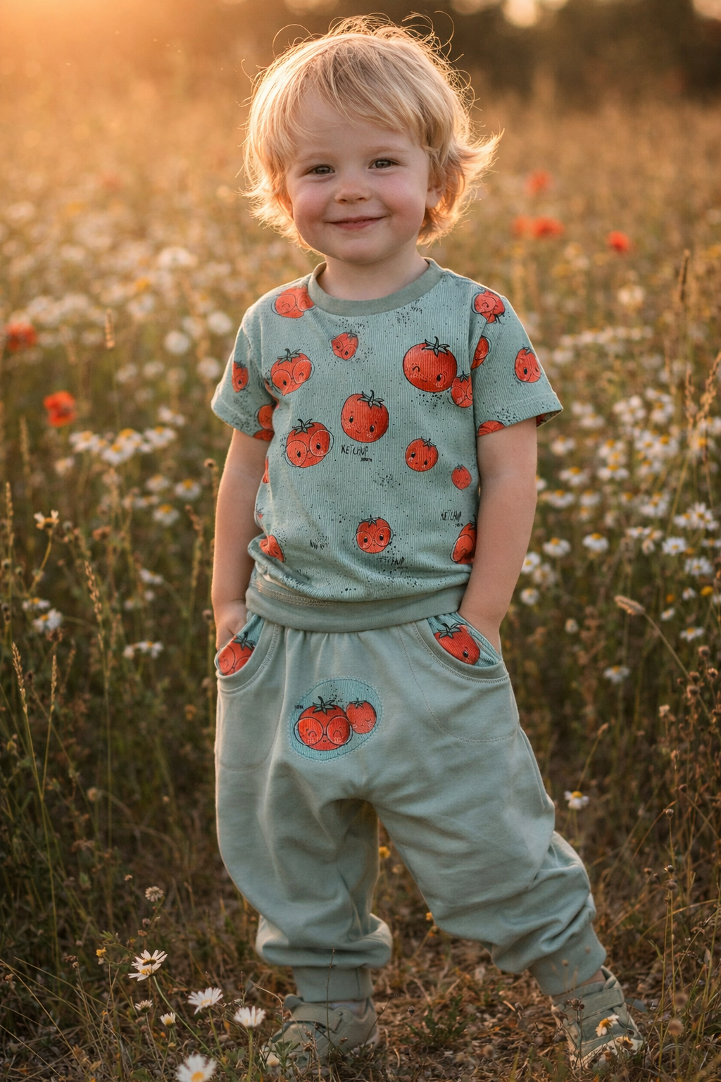 Tomaten Kinder Set aus Ribjersey T-Shirt & Slim Harem mit Taschen | Handmade Kinder Outfit Gr. 62 - 128