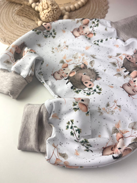 Pumphose für Kinder mit Wildschwein & Maus | Bequeme Bio Kinderhose | Handmade Pumphose aus Bio-Baumwolle | Unisex