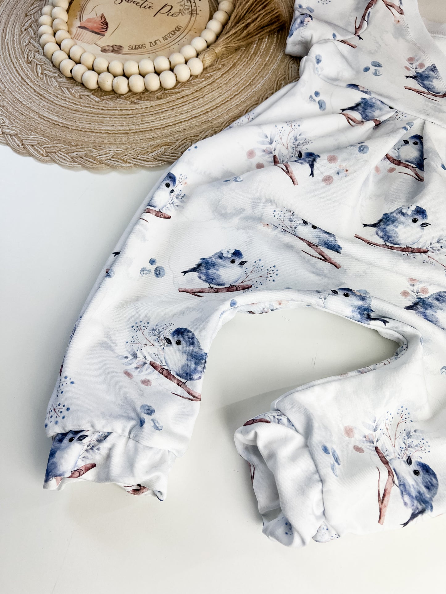 Baby Romper Mädchen mit Vögelchen – Bio Baumwolle – Wickeloptik – Kurzarm oder Langarm Gr. 62 - 140 zur Geburt – Mädchen