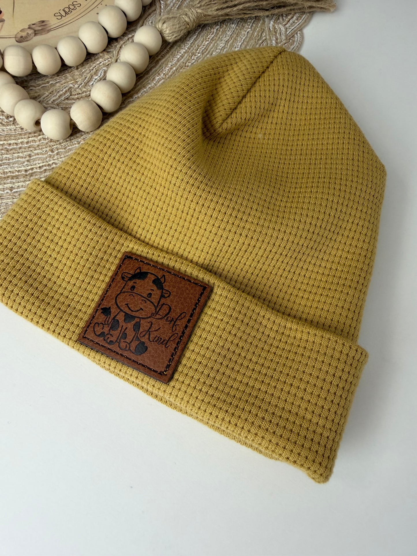 SOFORTKAUF KU 38-41 cm Baby Beanie senf Waffelstrick Dorfkind