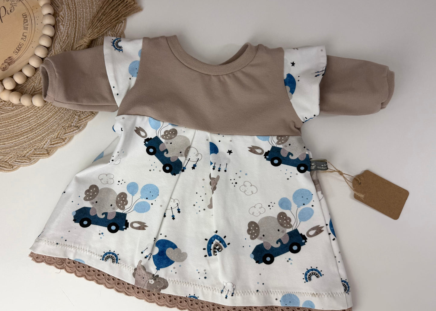 SOFORTKAUF Gr. 56 Baby Kleid mit Spitze und Elefanten