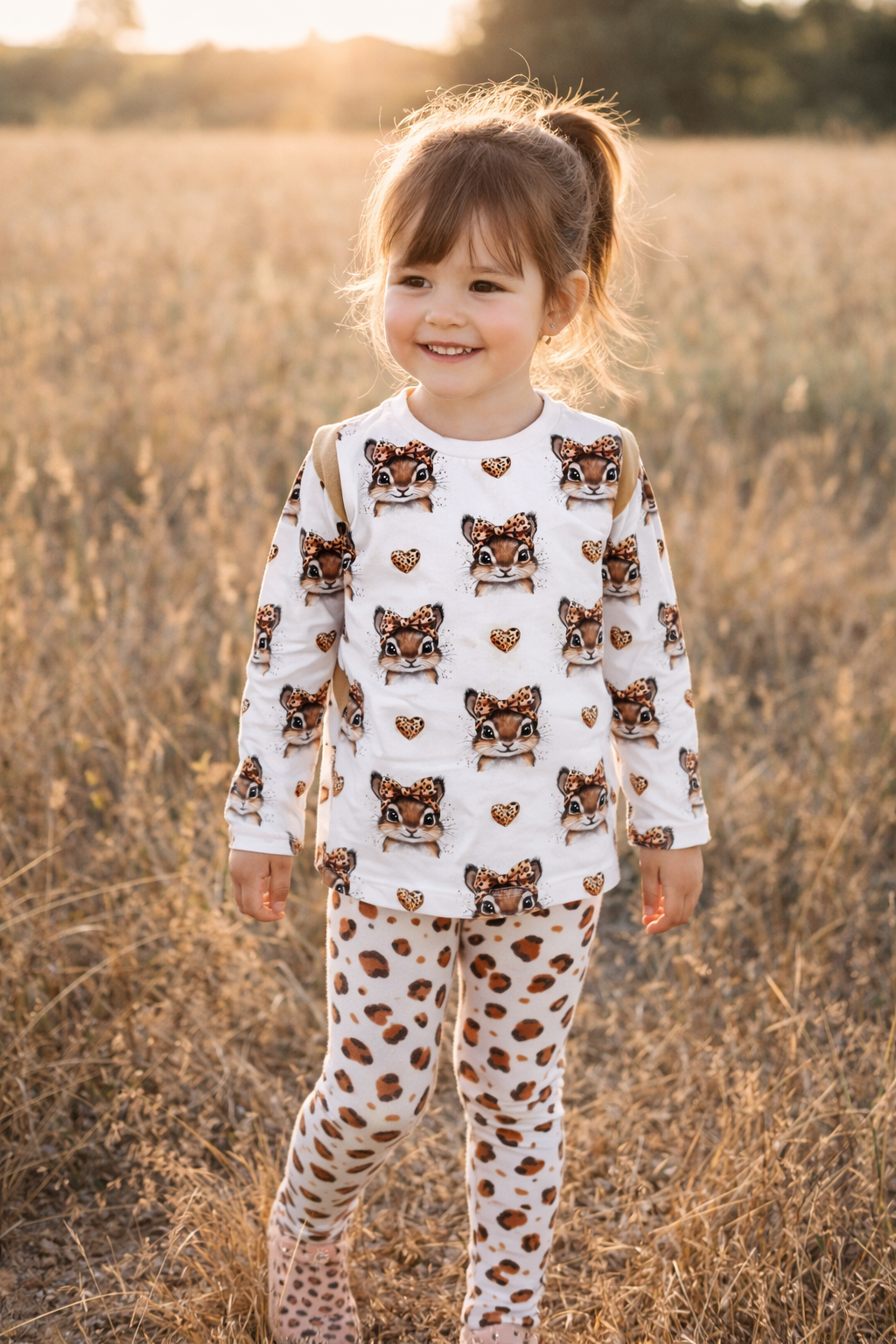 Langarmshirt mit Flügelärmeln für Kinder | Weißes Shirt mit Häschen im Leo-Look | Bio Baumwolle | Verspieltes Mädchen Oberteil