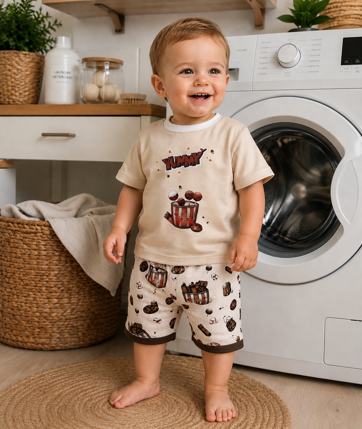 Kinder Set „Sweet Treats“ | T-Shirt mit Bügelbild & Slim Harem | Schokolade & Cakepops | Handmade Kinder Outfit | Bio Baumwolle