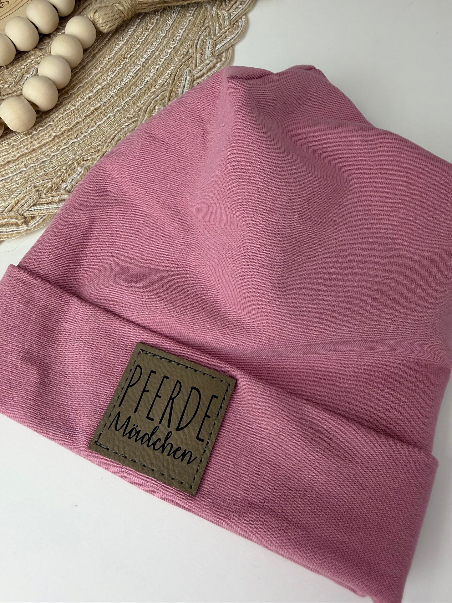 SOFORTKAUF KU 38 - 41 cm Baby Beanie Sweat altrosa "Pferdemädchen"