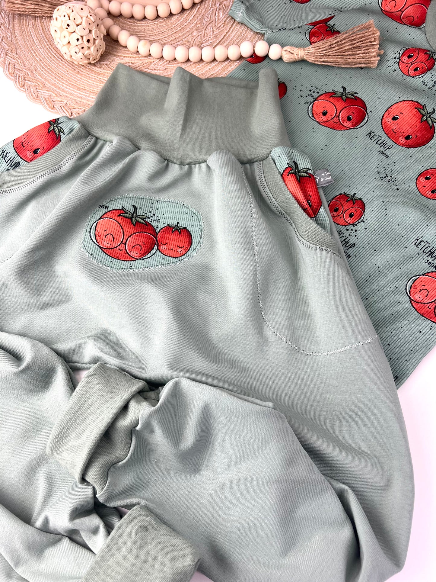 Tomaten Kinder Set aus Ribjersey T-Shirt & Slim Harem mit Taschen | Handmade Kinder Outfit Gr. 62 - 128