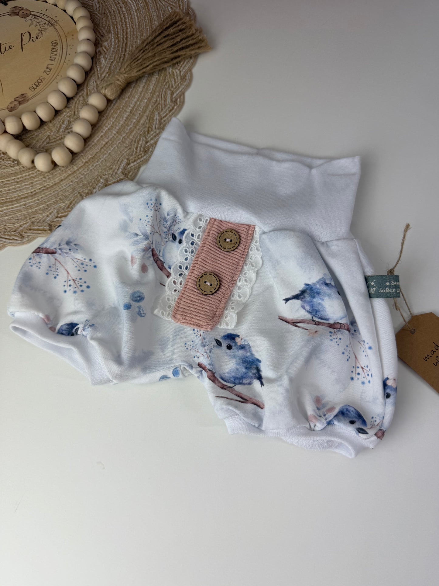 SOFORTKAUF Gr. 56 Kurze Baby Pumphose Birdies weiß