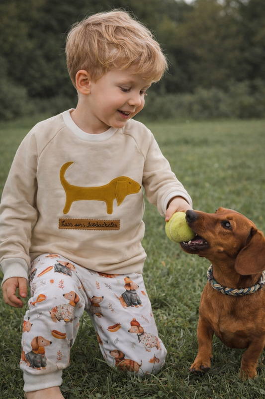 Dackel Kinder Set | Handmade Pullover & Hose | Bequeme Kindermode mit Hundemotiv | Geschenk für Hundeliebhaber Kinder