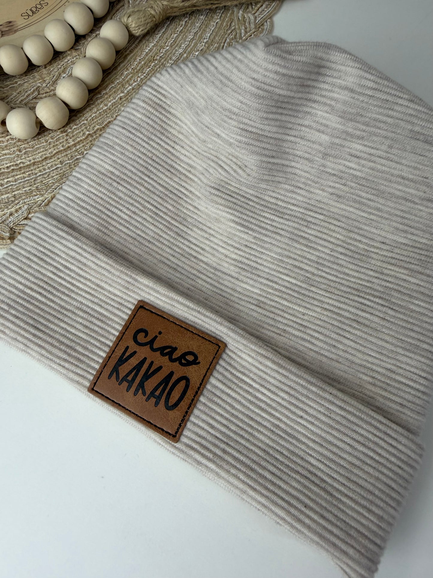 SOFORTKAUF KU 42 - 45 cm Baby Beanie Ribjersey creme "Ciao Kakao"