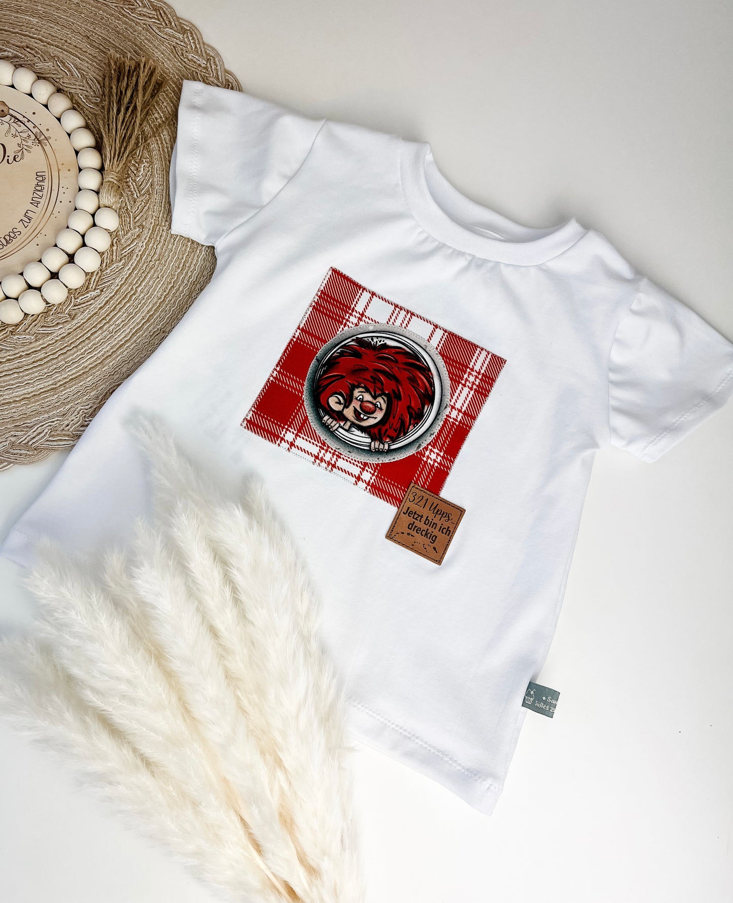 Baby Set Sommer – Kurze Slim Harem + T-Shirt mit frechem Kobold  – Handgemacht – Unikat für Babys & Kleinkinder Gr. 62 - 128
