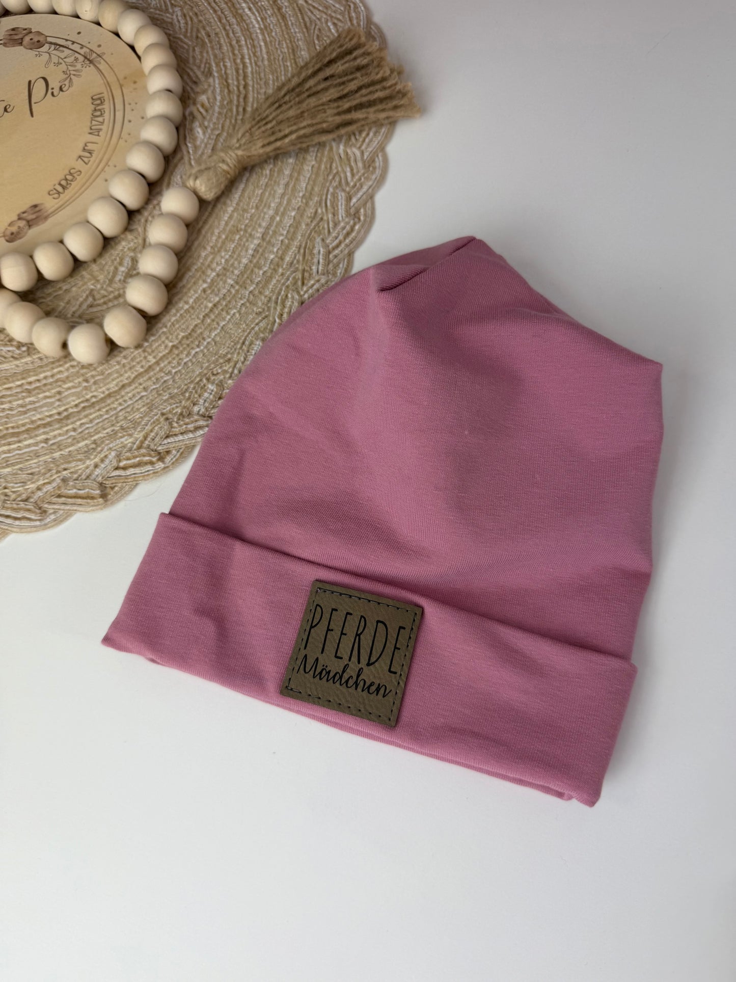 SOFORTKAUF KU 38 - 41 cm Baby Beanie Sweat altrosa "Pferdemädchen"