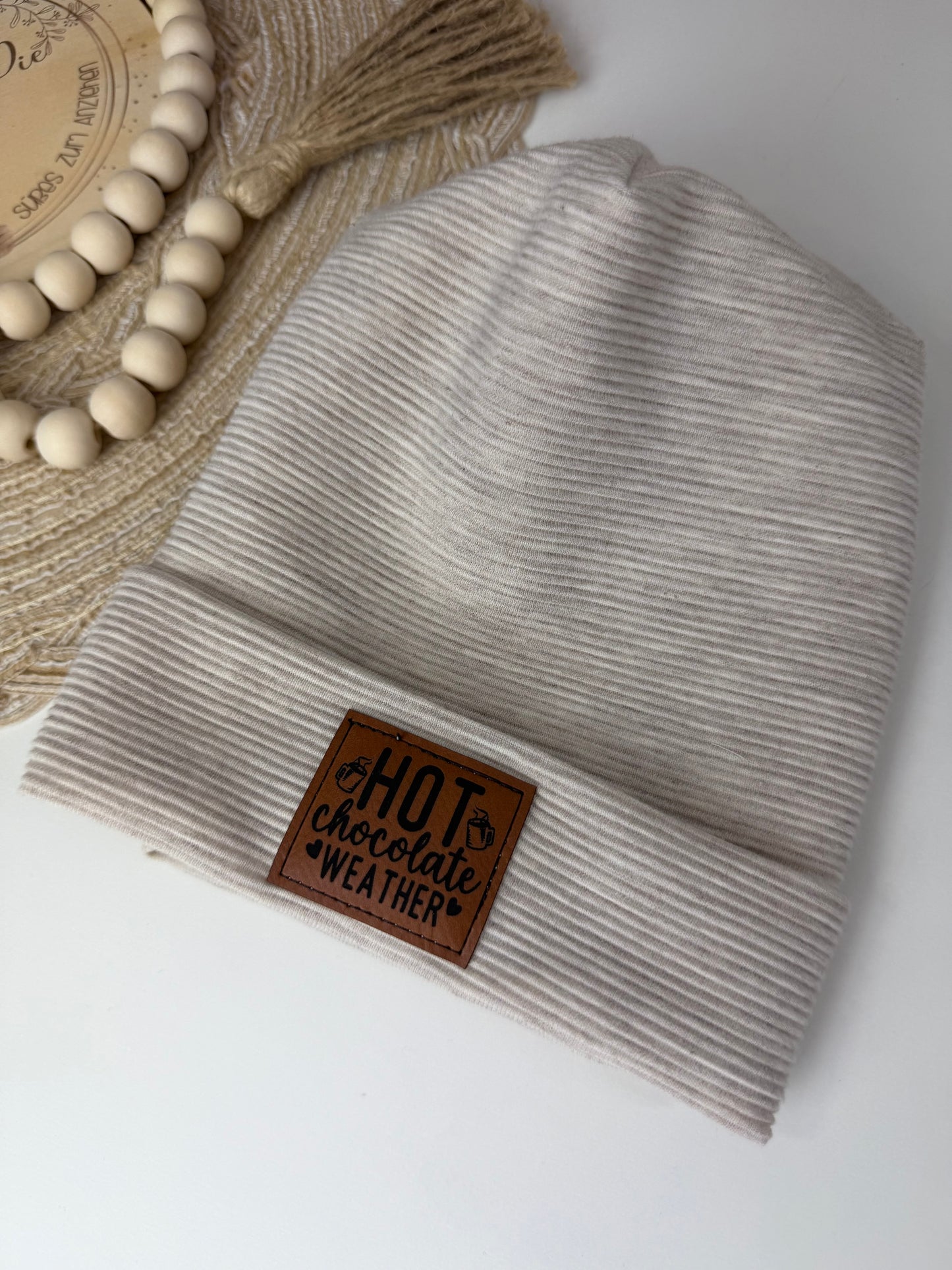 SOFORTKAUF KU 42 - 45 cm Baby Beanie Ribjersey creme "Hot Chocolate Weather"