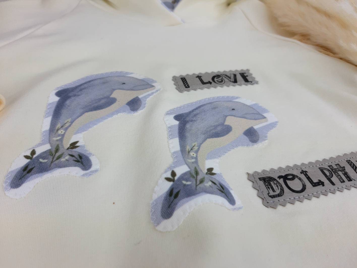Oversized Baby und Kinder-Set: Hoodie mit Delfin-Applikation und Slim Harem Hose – Bio French Terry, Unisex, personalisierbar Gr. 62- 128