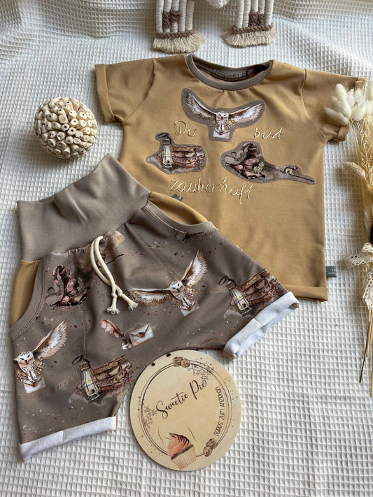 Babyset Shirt und Hose magisch // personalisierte Babykleidung // Eulen // magisches Sommer Outfit // Babyset Zauberei // Gr. 62 - 122