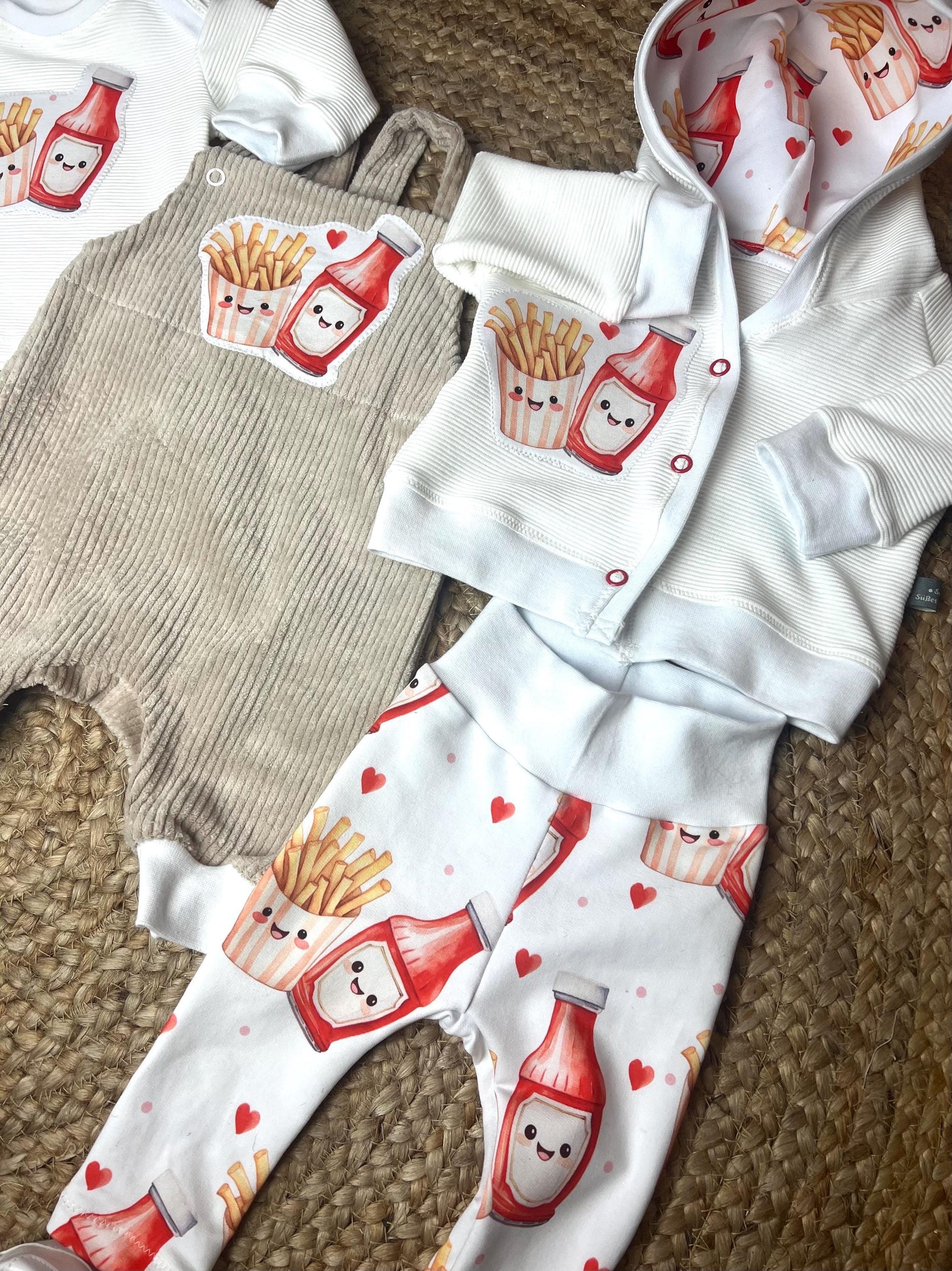 Baby-Leggings aus Bio French Terry mit niedlichem Pommes-und-Ketchup-Motiv – Handgefertigt, Unisex, komfortabel // Gr. 44 - 128