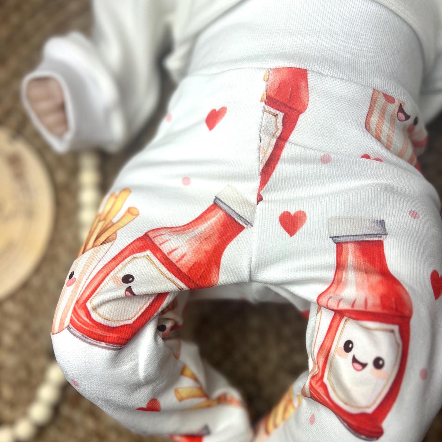 Baby-Leggings aus Bio French Terry mit niedlichem Pommes-und-Ketchup-Motiv – Handgefertigt, Unisex, komfortabel // Gr. 44 - 128