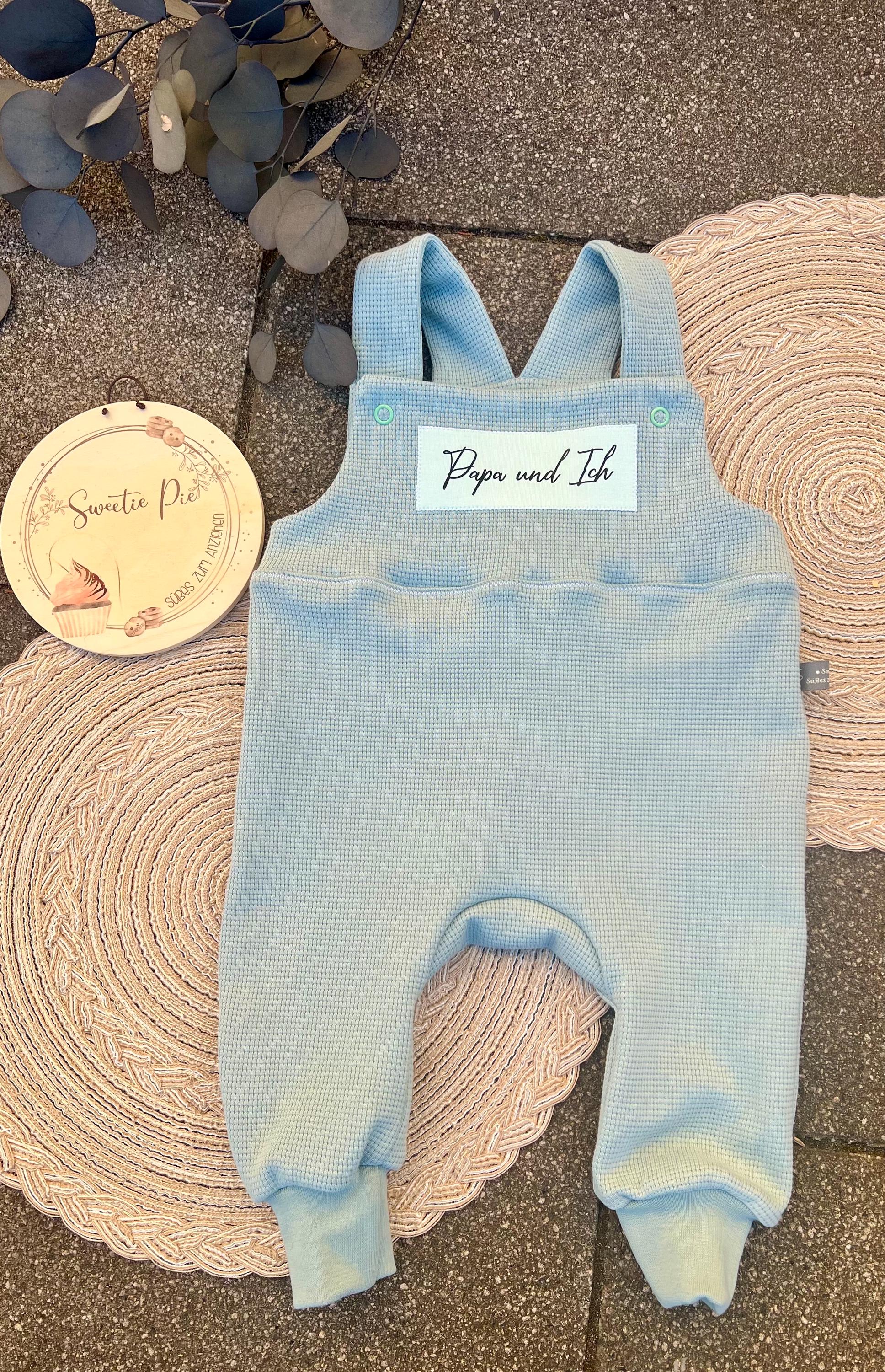Latzhose "Papa und Ich“ Strampler Romper Baby mint Taufe Geschenk Geburt personalisiert Junge Girl Newborn Neugeborenes Erstausstattung