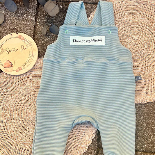 Latzhose "Milchknilch" Strampler Romper Baby blau mint Taufe Geschenk Geburt personalisiert Junge Newborn Neugeborenes Erstausstattung