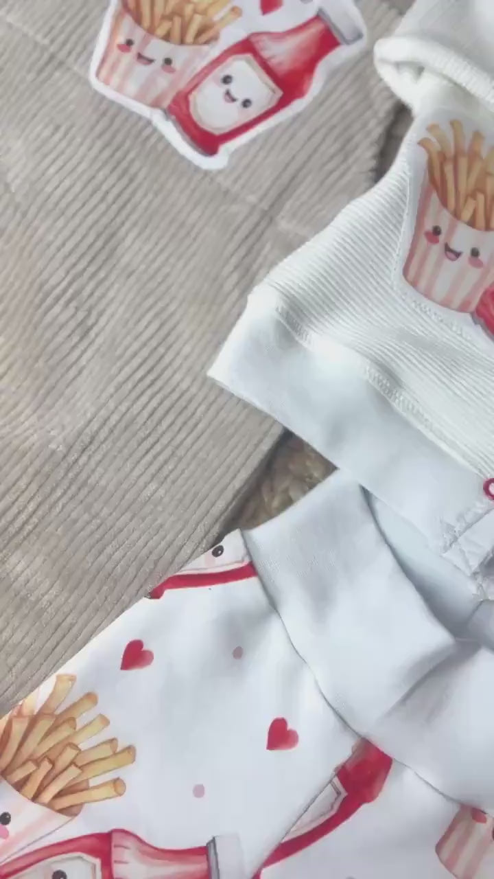 Baby-Leggings aus Bio French Terry mit niedlichem Pommes-und-Ketchup-Motiv – Handgefertigt, Unisex, komfortabel // Gr. 44 - 128